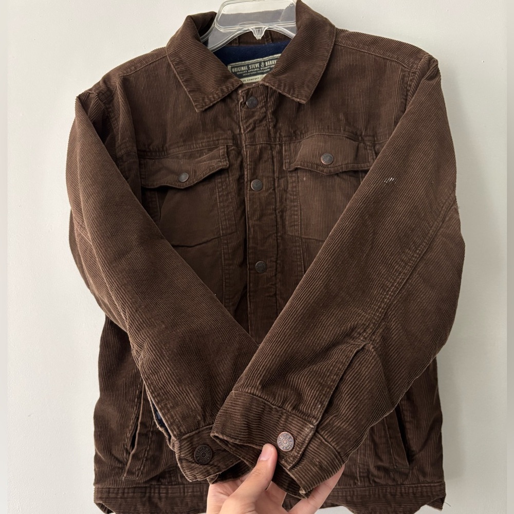 Vintage Boho Brown Corduroy Preppy Button Up Inner Fleece Winter Jacket - Medium - Picture 3 of 9